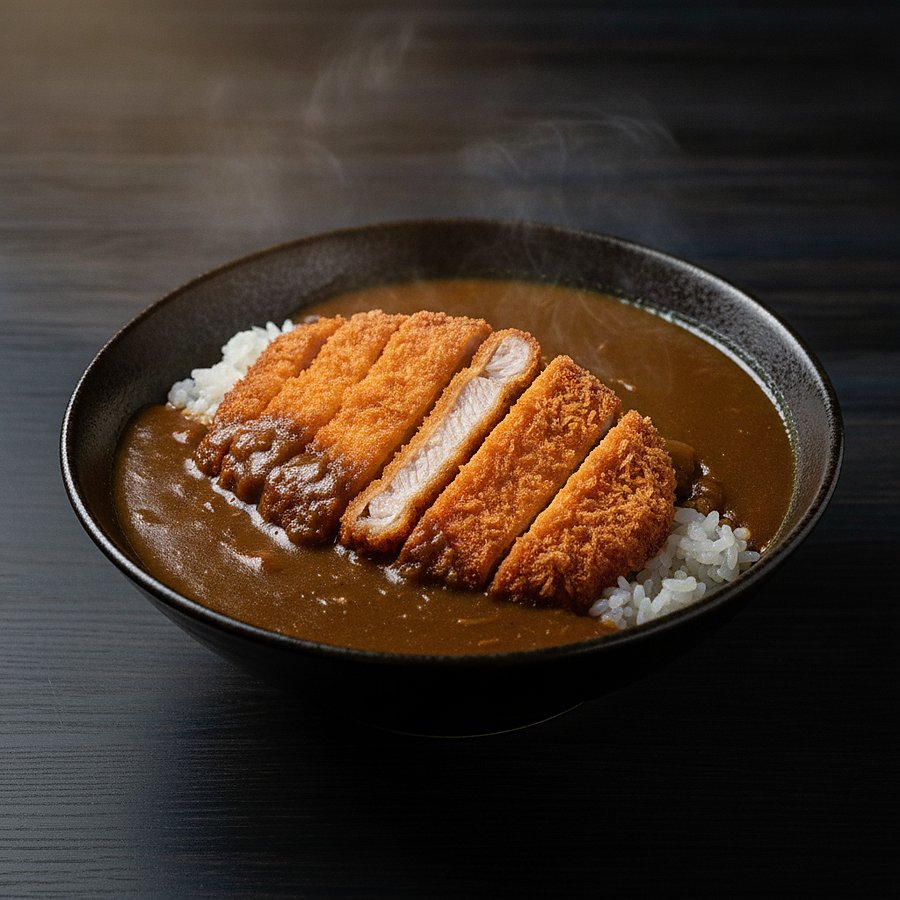 カツカレー — 青森の林檎とにんにくを入れたカレーにカツを載せたもの